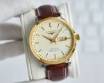 High Quality Replica Longines White Face Brown Leather Strap Watch